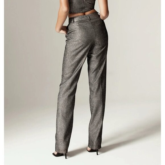 Alieva Women’s Pants DONNA TITANIUM FOILED METALLIC CHARCOAL Size S New - Picture 2 of 16
